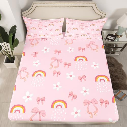 Castle Fairy Pink Bowknot Twin Sheet Set with Pillowcase 1