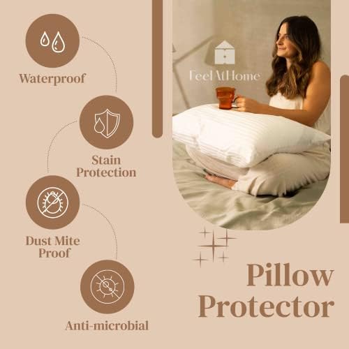 FeelAtHome 100 Cotton Sateen Pillow Cover 300 Thread Count Waterproof Zipper