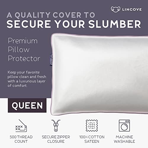 Lincove 100 Cotton Sateen Pillow Protector - 2 Pack Zippered Queen 20x30