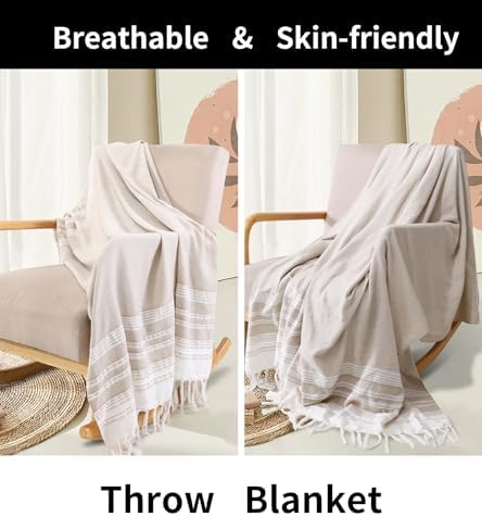 Genovega Boho Beige Throw Blanket for Home Decor