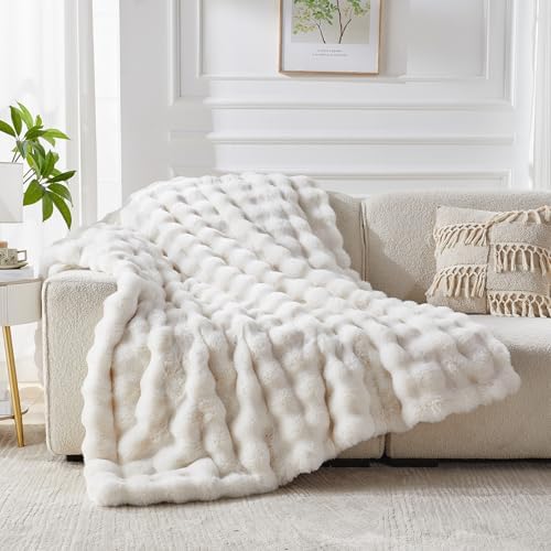 Faux Fur Throw Blanket 50x60 Cozy Luxury Ivory