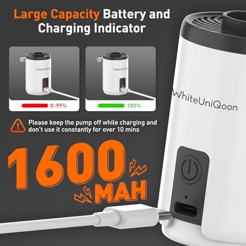 WhiteUniQoon Air Pump for Inflatables with LED Light and Rechargeable Battery