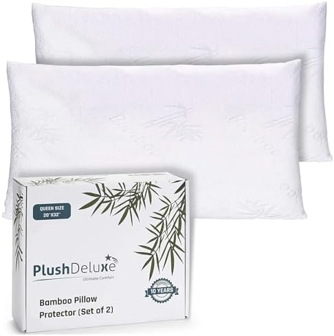 PlushDeluxe Premium Queen Pillow Covers - Waterproof Allergy Proof Set of 2