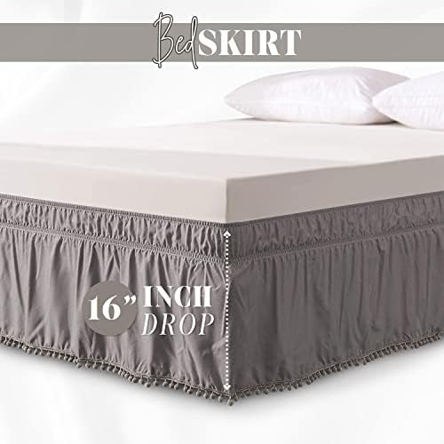 Elegant Comfort 1-Piece Pom-Pom Bed Skirt 16inch Drop