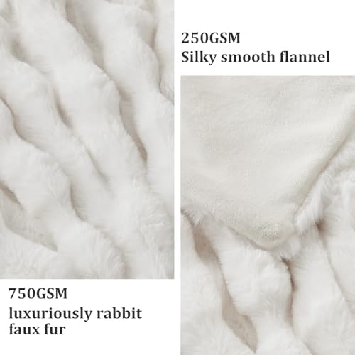 Faux Fur Throw Blanket 50x60 Cozy Luxury Ivory