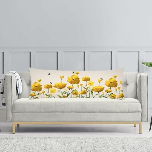 TOKILIAR Spring Floral Body Pillow Cover Yellow 20x54 1