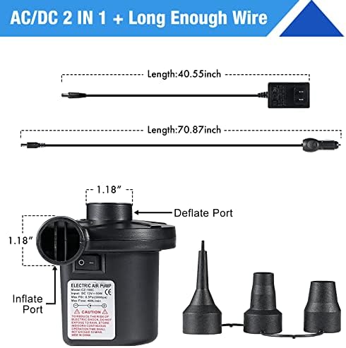 Portable Electric Air Pump with 3 Nozzles 110V AC12V DC