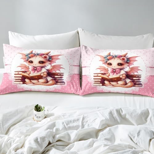 Pink Cartoon Animals Queen Fitted Sheet Set with Pillow Cases