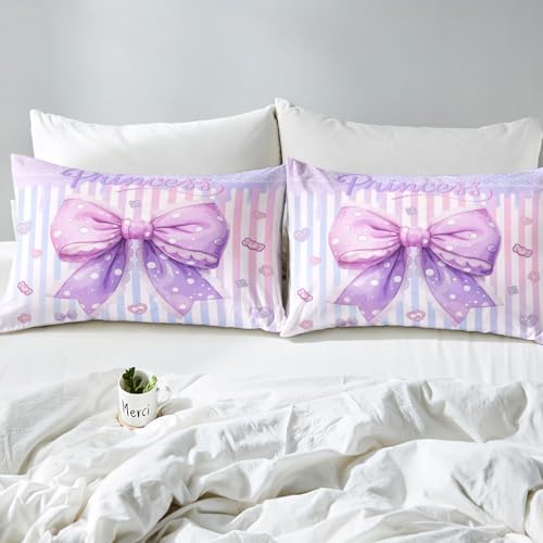 Manfei Purple Bowknot Queen Fitted Sheet Set
