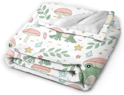 Frog Blanket With Mushroom Pattern - Fuzzy Plush 50X40 Throw for Home