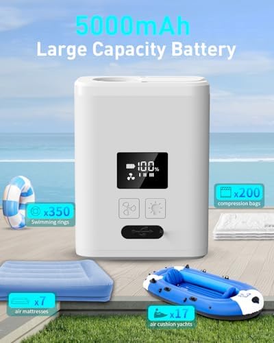 ZOPOM Mini Air Mattress Pump with 5 Nozzles and 5000mAh Battery