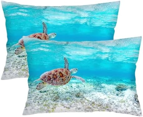 DINJUNA Sea Turtle Throw Pillow Cover Set of 2 Aqua Blue