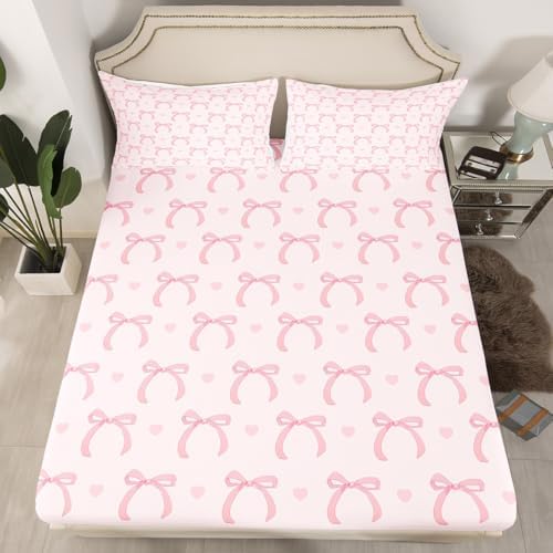Castle Fairy Pink Bowknot Twin Sheet Set with Pillowcase