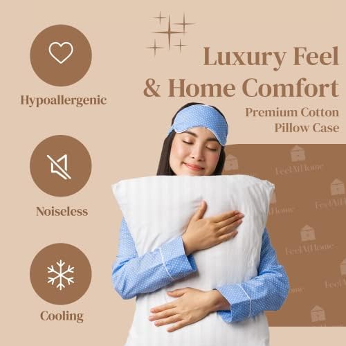 FeelAtHome 100 Cotton Sateen Pillow Cover 300 Thread Count Waterproof Zipper