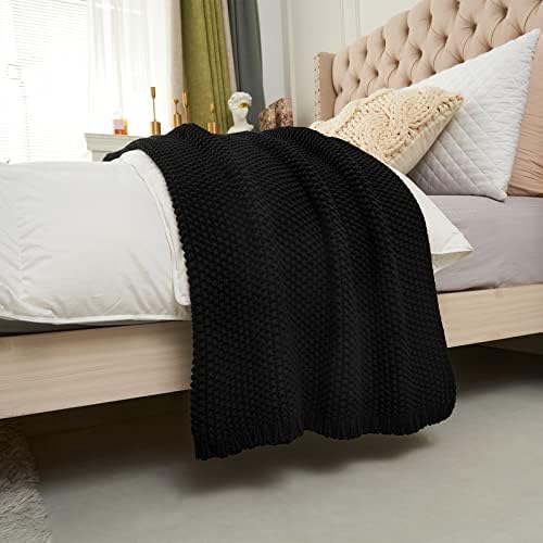 Longhui Chunky Cable Knit Throw Blanket 60x80 Black Organic Cotton 1