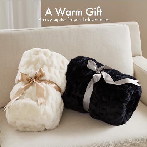Madison Park Ivory Ruched Faux Fur Throw 50x60