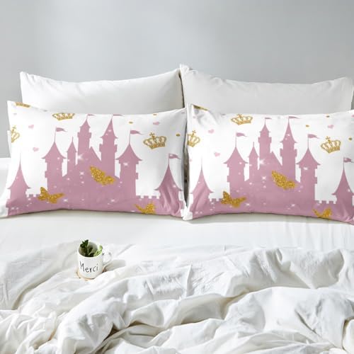 Castle Fairy Cartoon Pink Castle Sheet Set Twin Size 1