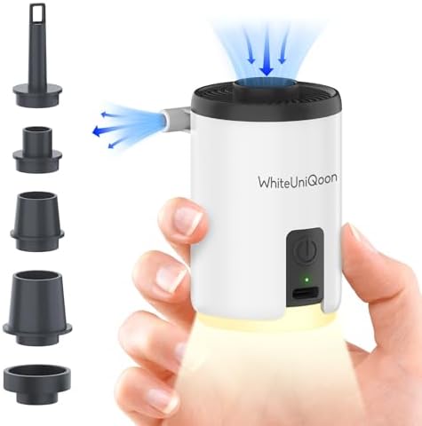 WhiteUniQoon Air Pump for Inflatables with LED Light and Rechargeable Battery