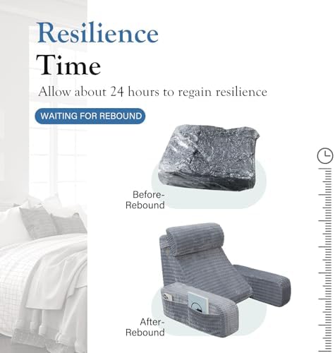 Selectico Reading Pillow for Bed with Arms and Pockets Grey