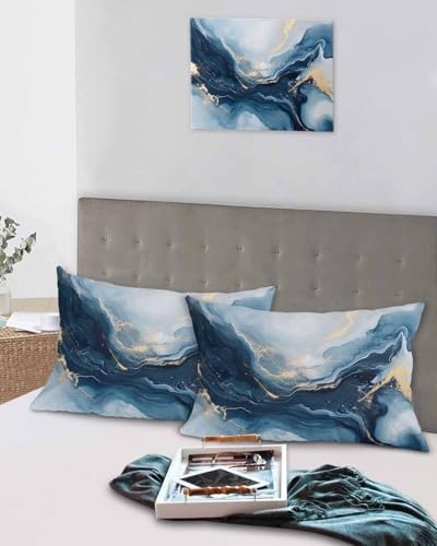 Navy Blue Marble Pillow Covers Set of 2