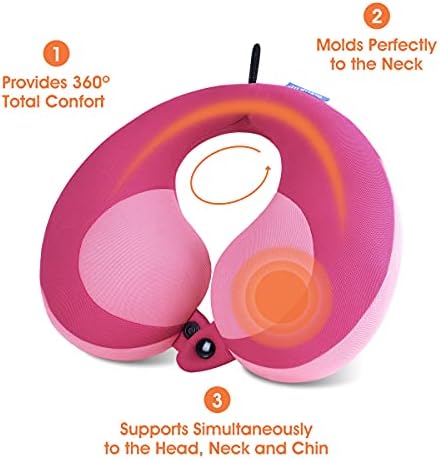 INFANZIA Kids Travel Neck Pillow with Head and Chin Support Pink