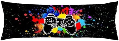Game Controller Body Pillow Cover for Boys Gaming Pattern 20x54 Black