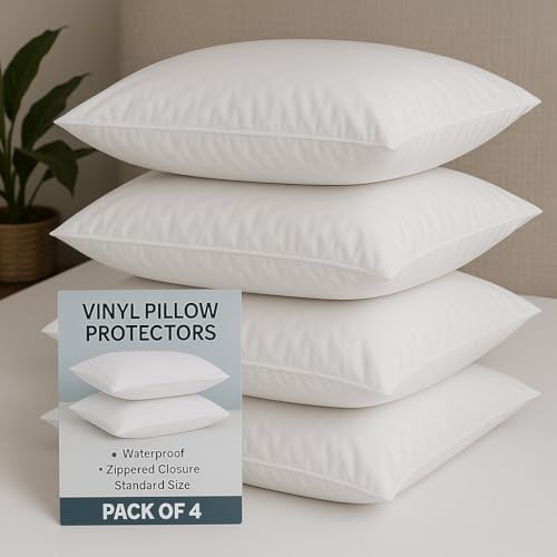 4 Pack Deluxe Zippered Pillow Covers - Waterproof Durable