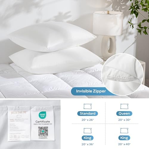 JELLYMONI Waterproof Pillow Protectors - 20 x 26 Set of 2 White