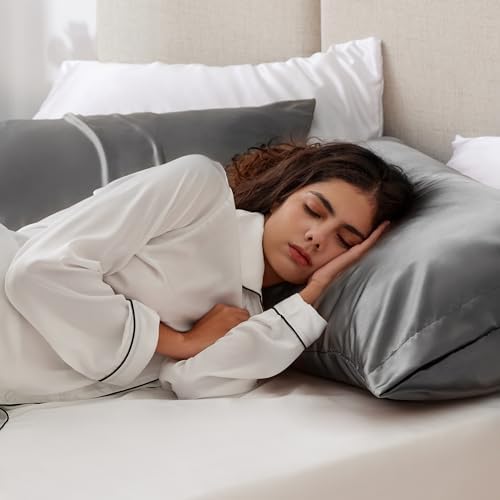 Loves cabin King Size Satin Pillowcase Set of 2 Dark Grey