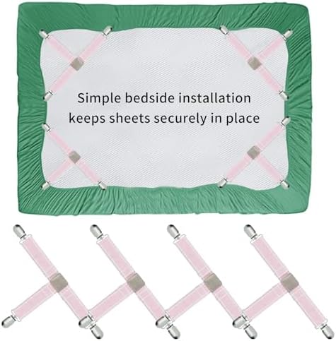 Febcraft 4 Pcs Adjustable Sheet Straps - Non-Slip and Quiet Hold Pink