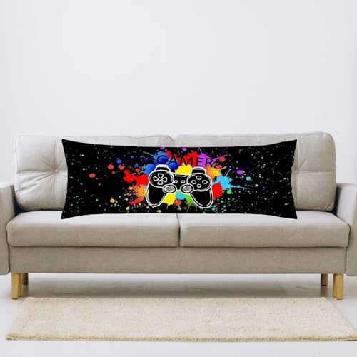 Game Controller Body Pillow Cover for Boys Gaming Pattern 20x54 Black