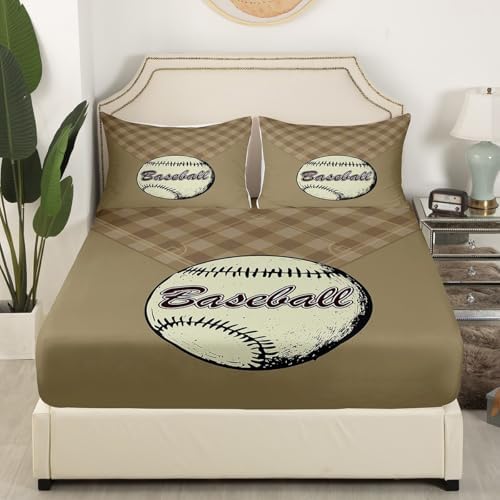 Homewish Baseball Boys Fitted Sheet Set with Pillowcases