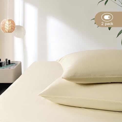 HAPPYMOON 2 Pack Cream Zippered Pillow Cases