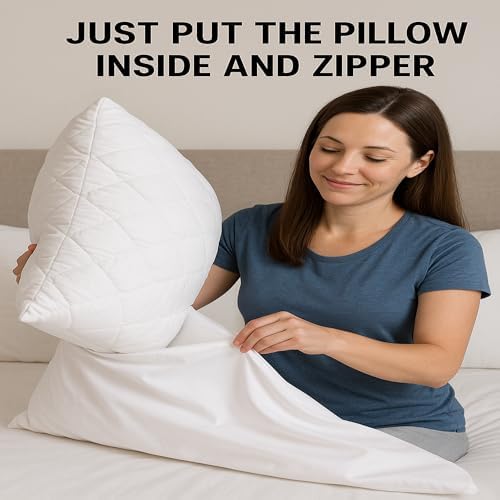 4 Pack Deluxe Zippered Pillow Covers - Waterproof Durable