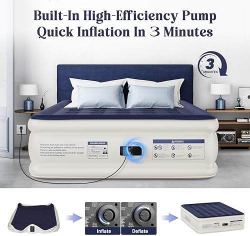 KNZZO Queen Air Mattress with Built-in Pump and Soft Flocked Top