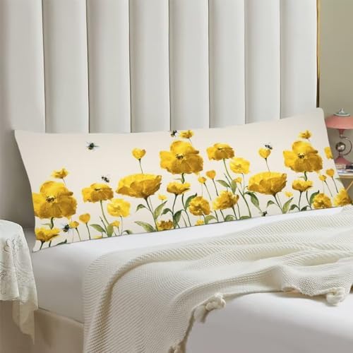 TOKILIAR Spring Floral Body Pillow Cover Yellow 20x54 1