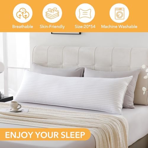 Oubonun Premium Striped Body Pillow - Cooling Cotton Cover Ultra-Soft 3D Microfiber Filled