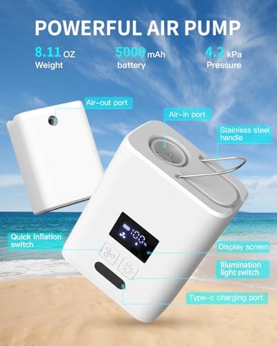 ZOPOM Mini Air Mattress Pump with 5 Nozzles and 5000mAh Battery