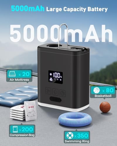 ZOPOM Mini Air Pump with 5000mAh Battery and Light