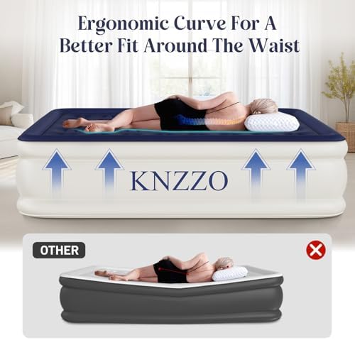 KNZZO Queen Air Mattress with Built-in Pump and Soft Flocked Top