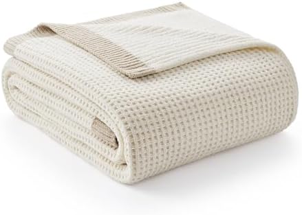 Amlie Home Chenille Waffle Throw Blanket Ivory 50x60 Reversible