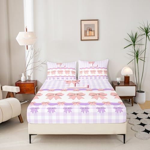Castle Fairy Purple Checkered Mattress Protector Twin Size with Pillowcase