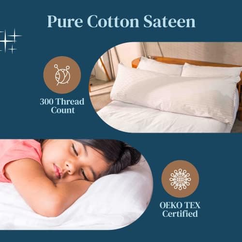 FeelAtHome 100 Cotton Sateen Pillow Cover 300 Thread Count Waterproof Zipper