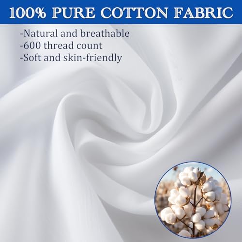 Precoco White Pillow Cases - 100 Cotton with Hidden Zipper