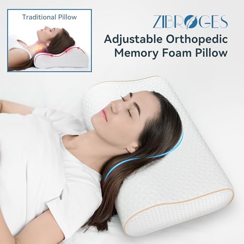 Zibroges Adjustable Cooling Memory Foam Pillow for Neck Pain Relief