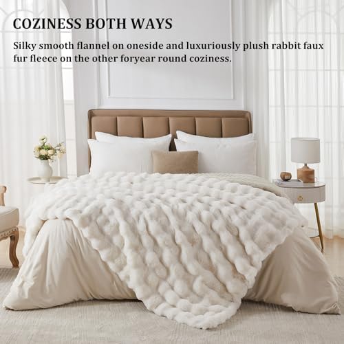 Faux Fur Throw Blanket 50x60 Cozy Luxury Ivory