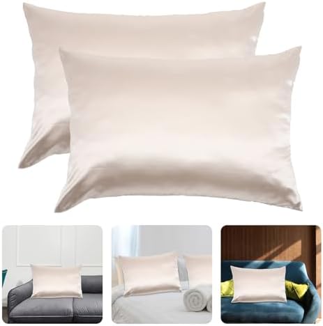 Cabilock 2pcs Silk Pillowcases Twin Size Beige Pillow Covers