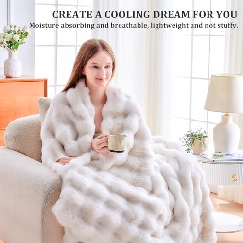 Faux Fur Throw Blanket 50x60 Cozy Luxury Ivory
