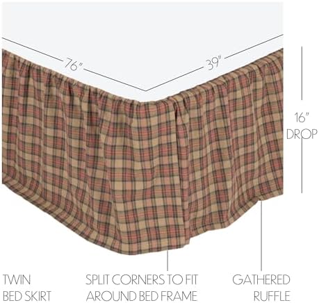 VHC Brands Crosswoods Plaid Cotton Bed Skirt Natural Tan