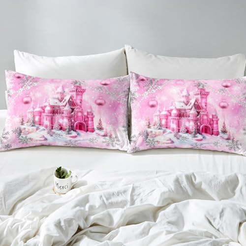 Pink Castle Fitted Sheet Set Twin Size with Pillowcase